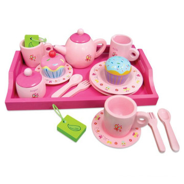 Pink quente vendas de madeira Cupcake Tea Set Brinquedos para crianças